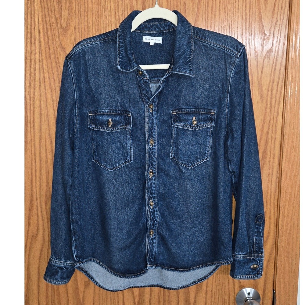 Good American Denim Button Down Shirt Indigo Blue Size 1 Small